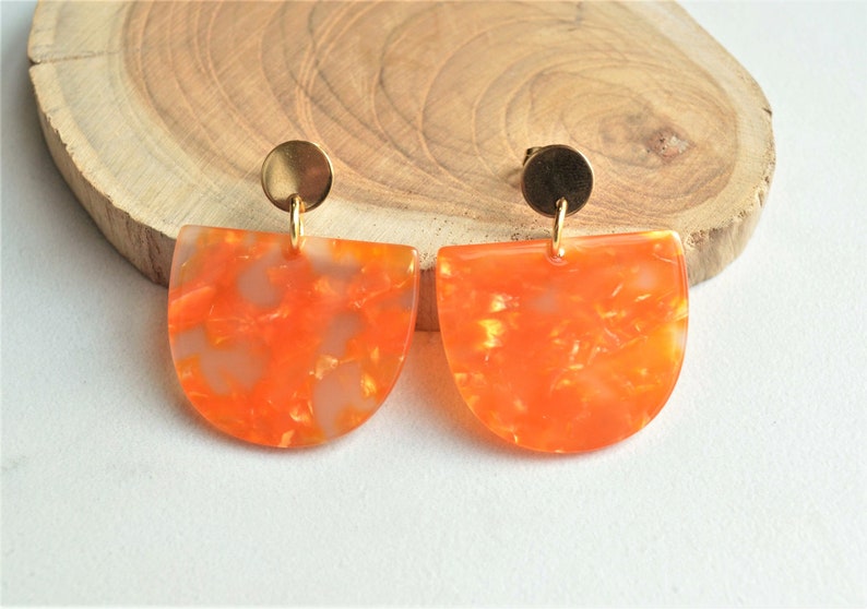 Orange Statement Earrings Big Lucite Earrings Acrylic Post Etsy
