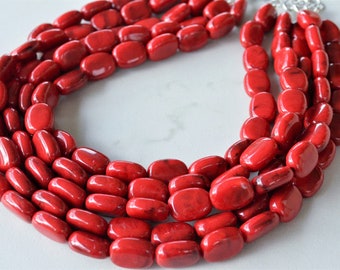 Red Statement Necklace, Lucite Bead Necklace, Acrylic Chunky Necklace, Gift For Woman - Lauren