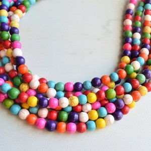 Multi Color Statement Necklace, Colorful Bead Necklace, Chunky Multi Strand - Michelle