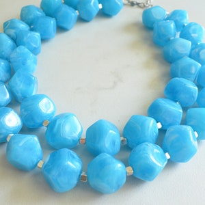 Blue Lucite Statement Necklace, Chunky Beaded Necklace, Acrylic Bead Necklace, Gift for Her - Ashley