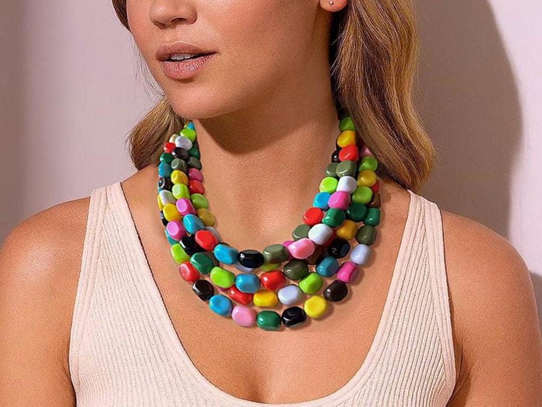 Multi Color Acrylic Statement Necklace, Big Beaded Necklace, Colorful ...