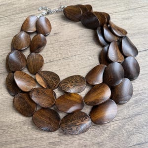 Brown Wood Beaded Statement Necklace, Wooden Jewelry, Chunky Necklace - Miranda