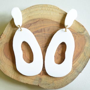 White Acrylic Big Dangle Statement Earrings - Sylvia