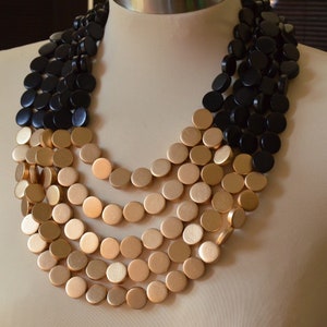 Black Gold Statement Necklace, Wood Beaded Necklace, Chunky Necklace, Gift For Her Regan image 3