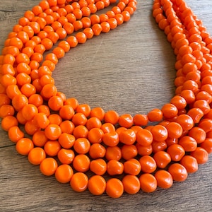 Orange Acrylic Beaded Statement Necklace: Gift For Her - Beth