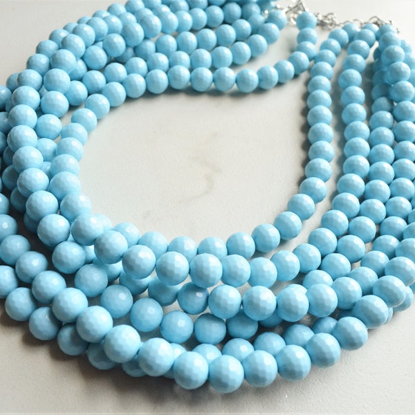 Light Blue Statement Necklace, Beaded Acrylic Necklace, Gift For Women - Angelina