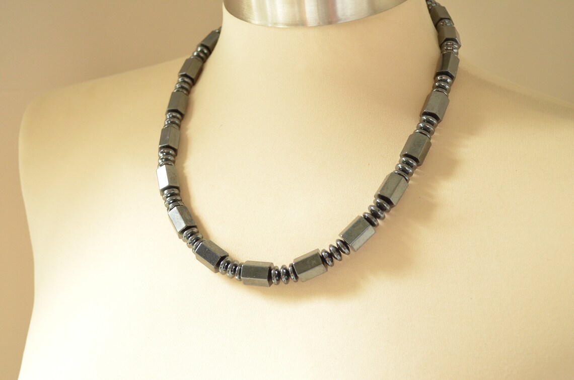 Hematite Mens Necklace Bead Stone Necklace Mens Jewelry Etsy