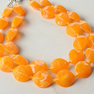 Orange Lucite Statement Necklace, Acrylic Bead Necklace, Chunky Multi Strand Necklace - Krista