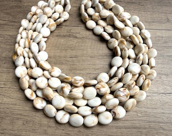 Cream Brown Acrylic Beaded Necklace, Chunky Multi Strand Necklace - Missy