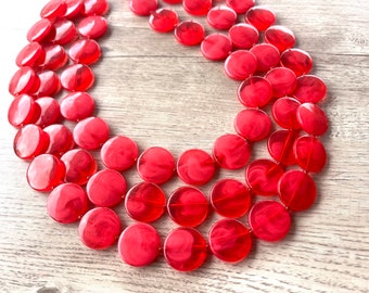 Red Statement Necklace, Lucite Bead Necklace, Chunky Acrylic Necklace - Charlotte