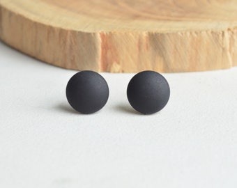 Black Matte Stud Earrings, Black Post Earrings, Rubber Small Earrings