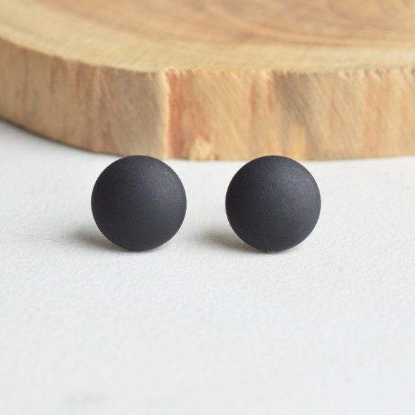 Black Matte Stud Earrings, Black Post Earrings, Rubber Small Earrings