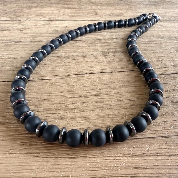 Collana da uomo con perline in ematite nera opaca, gioielli da uomo - Jonas