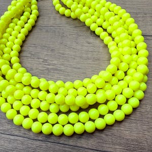 Neon Yellow Statement Necklace, Acrylic Bead Necklace, Chunky Multi Strand, Gift For Her - Alana