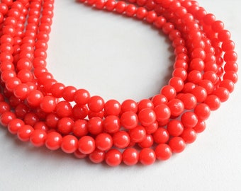 Red Statement Necklace, Acrylic Bead Necklace, Chunky Multi Strand, Gift For Her - Alana