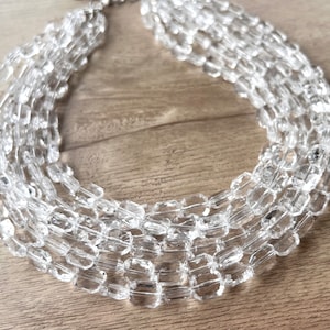 Clear Lucite Necklace, Beaded Statement Necklace, Multi Strand Chunky Necklace - Jenny