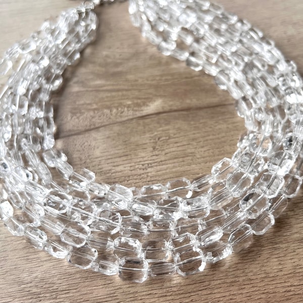 Clear Lucite Necklace, Beaded Statement Necklace, Multi Strand Chunky Necklace - Jenny