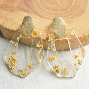 Clear Gold Statement Earrings Big Lucite Earrings Large Acrylic Earrings Gifts For Her - Mia