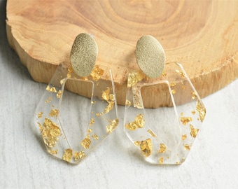 Clear Gold Statement Earrings Big Lucite Earrings Large Acrylic Earrings Gifts For Her - Mia