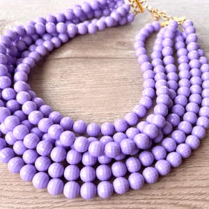 Lavender Purple Statement Necklace, Beaded Acrylic Necklace, Chunky Multi Strand Necklace, Gift For Woman - Angelina