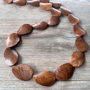Wood Long Statement Necklace, Beaded Womens Necklace, Boho Jewelry, Gift For Her - Shelly