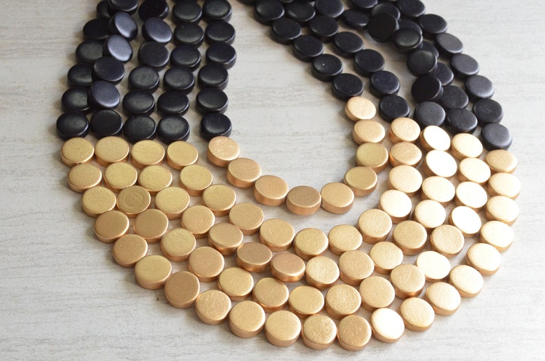 Black Gold Statement Necklace, Wood Beaded Necklace, Chunky Necklace, Gift For Her Regan image 2