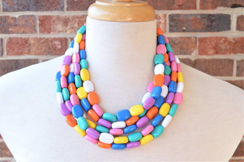 Multi Color Statement Necklace, Colorful Lucite Necklace, Chunky Bead Necklace, Necklace For Women Lauren image 3