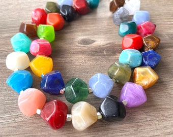 Colorful Lucite Statement Necklace, Chunky Beaded Necklace, Acrylic Bead Necklace - Ashley