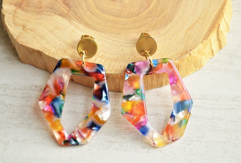 Multi Color Statement Earrings Resin Lucite Earrings Gifts For Etsy