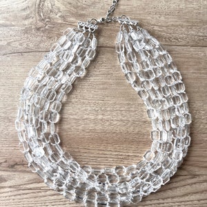 Clear Lucite Necklace, Beaded Statement Necklace, Multi Strand Chunky Necklace Jenny image 2