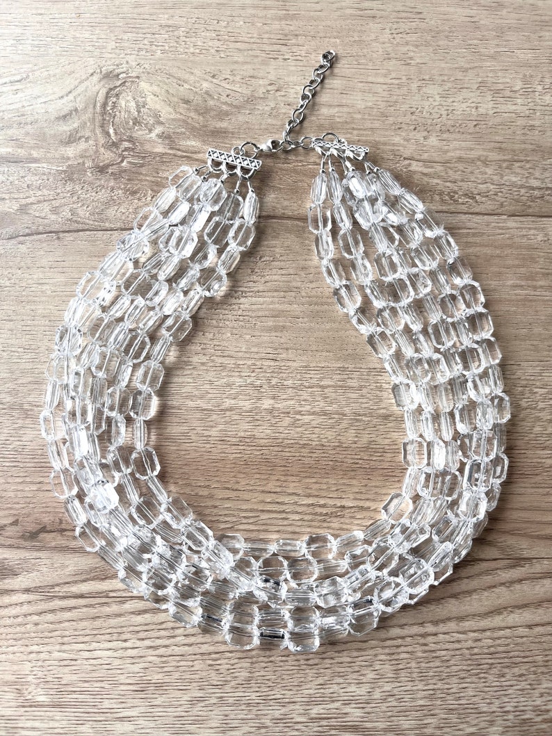 Clear Lucite Necklace, Beaded Statement Necklace, Multi Strand Chunky Necklace Jenny image 2