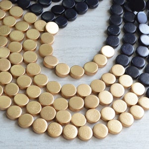 Black Gold Statement Necklace, Wood Beaded Necklace, Chunky Necklace, Gift For Her Regan image 1