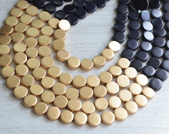 Black Gold Statement Necklace, Wood Beaded Necklace, Chunky Necklace, Gift For Her - Regan