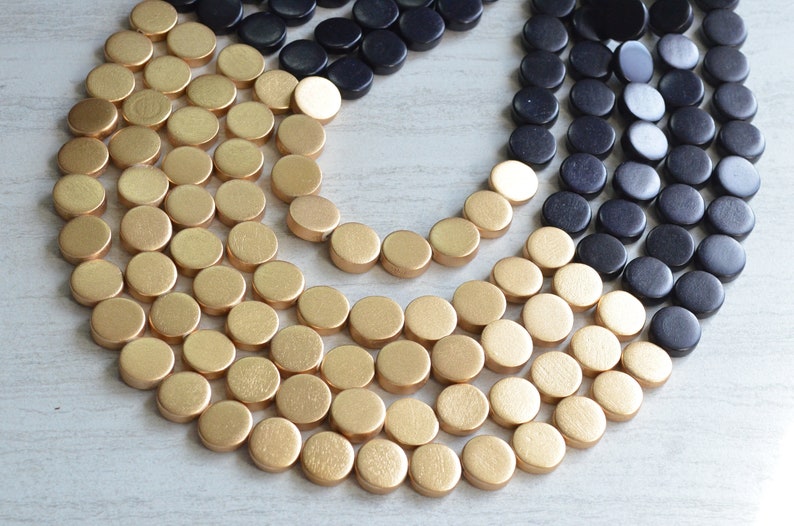 Black Gold Statement Necklace, Wood Beaded Necklace, Chunky Necklace, Gift For Her Regan image 1