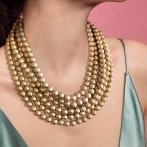 Gold Statement Necklace, Matte Beaded Necklace, Chunky Necklace, Gift For Her - Alana