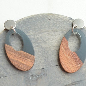 Gray Brown Statement Earrings, Lucite Wood Earrings, Big Acrylic Earrings, Gift For Her