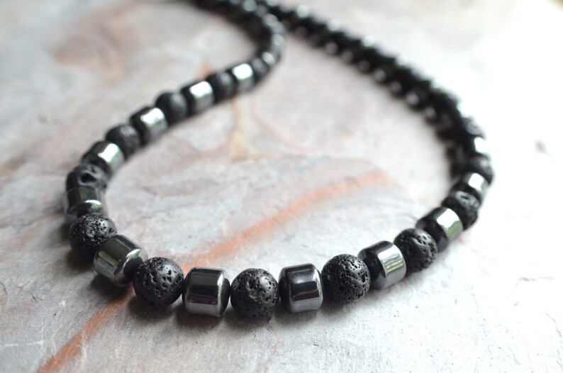 Mens Bead Necklace Hematite Necklace Man Necklace Lava Rock Etsy