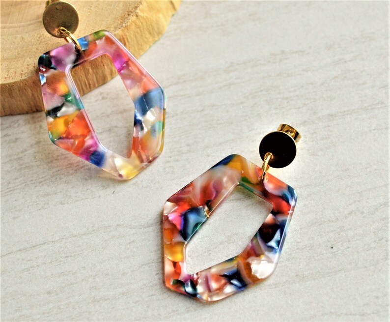 Multi Color Statement Earrings Resin Lucite Earrings Gifts For Etsy