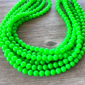 Neon Green Statement Necklace, Acrylic Bead Necklace, Chunky Multi Strand, Gift For Her - Alana