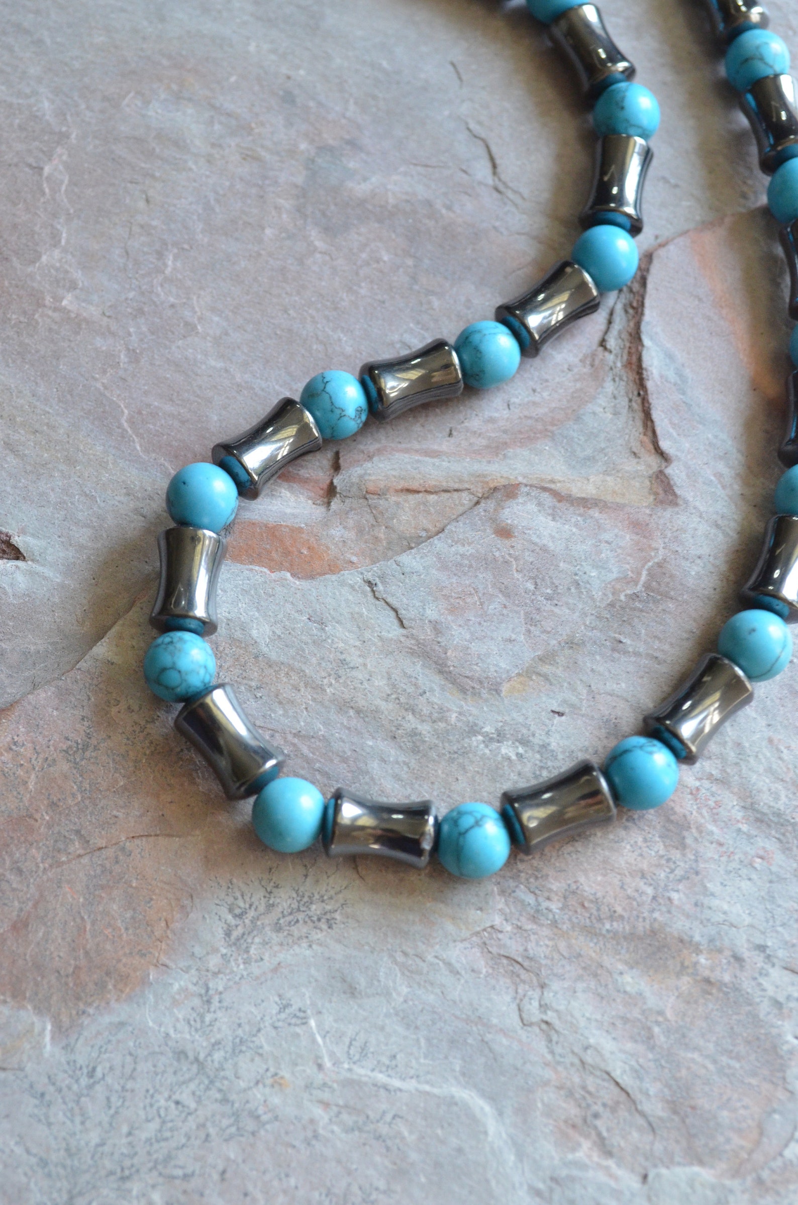 Mens Stone Necklace Turquoise Necklace Hematite Necklace Etsy