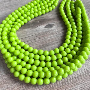 Green Yellow Statement Necklace, Acrylic Bead Necklace, Chunky Multi Strand - Alana