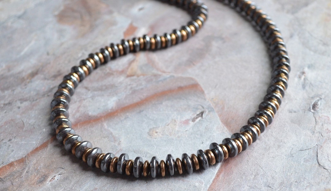 Hematite Mens Necklace Copper Bead Necklace Necklace for Etsy