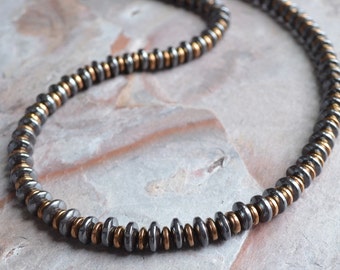 Hematite Mens Necklace, Copper Bead Necklace, Necklace For Man, Gift For Him