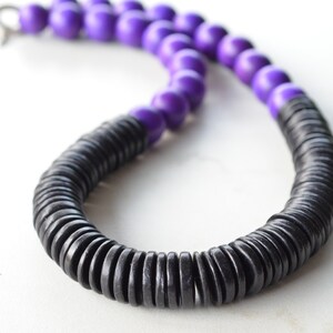 Purple Black Statement Necklace, Long Wood Necklace, Chunky Bead Necklace, Gift For Her - Elena