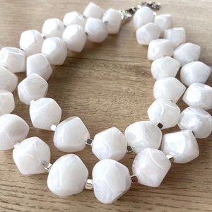 White Acrylic Statement Necklace, Chunky Beaded Necklace, Big Bead Necklace, Gift for Her - Ashley
