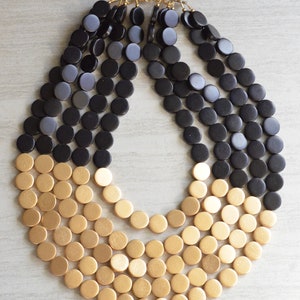 Black Gold Statement Necklace, Wood Beaded Necklace, Chunky Necklace, Gift For Her Regan image 4