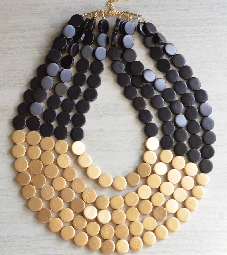 Black Gold Statement Necklace, Wood Beaded Necklace, Chunky Necklace, Gift For Her Regan image 4
