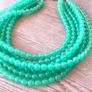 Green Statement Necklace, Acrylic Bead Necklace, Chunky Multi Strand, Gift For Her - Alana