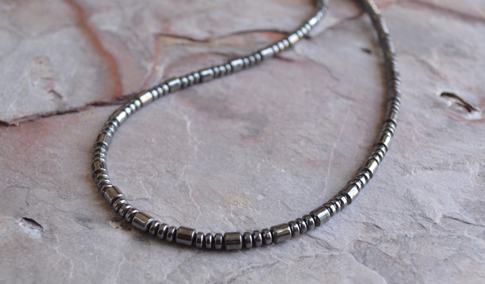 Mens Hematite Necklace Stone Necklace Bead Necklace Man Etsy