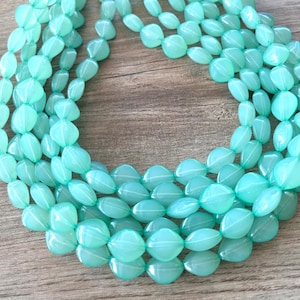 Mint Green Beaded Necklace, Acrylic Statement Necklace, Chunky Multi Layer Necklace, Gift For Her - Minnie
